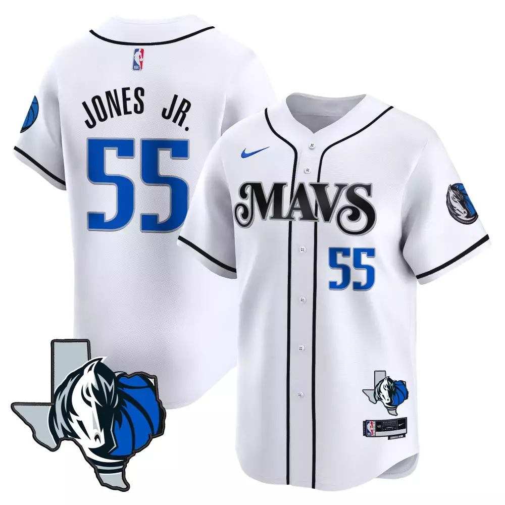 Derrick Jones Jr. 55 Mavericks Jersey White Men Blue Black All Stitched