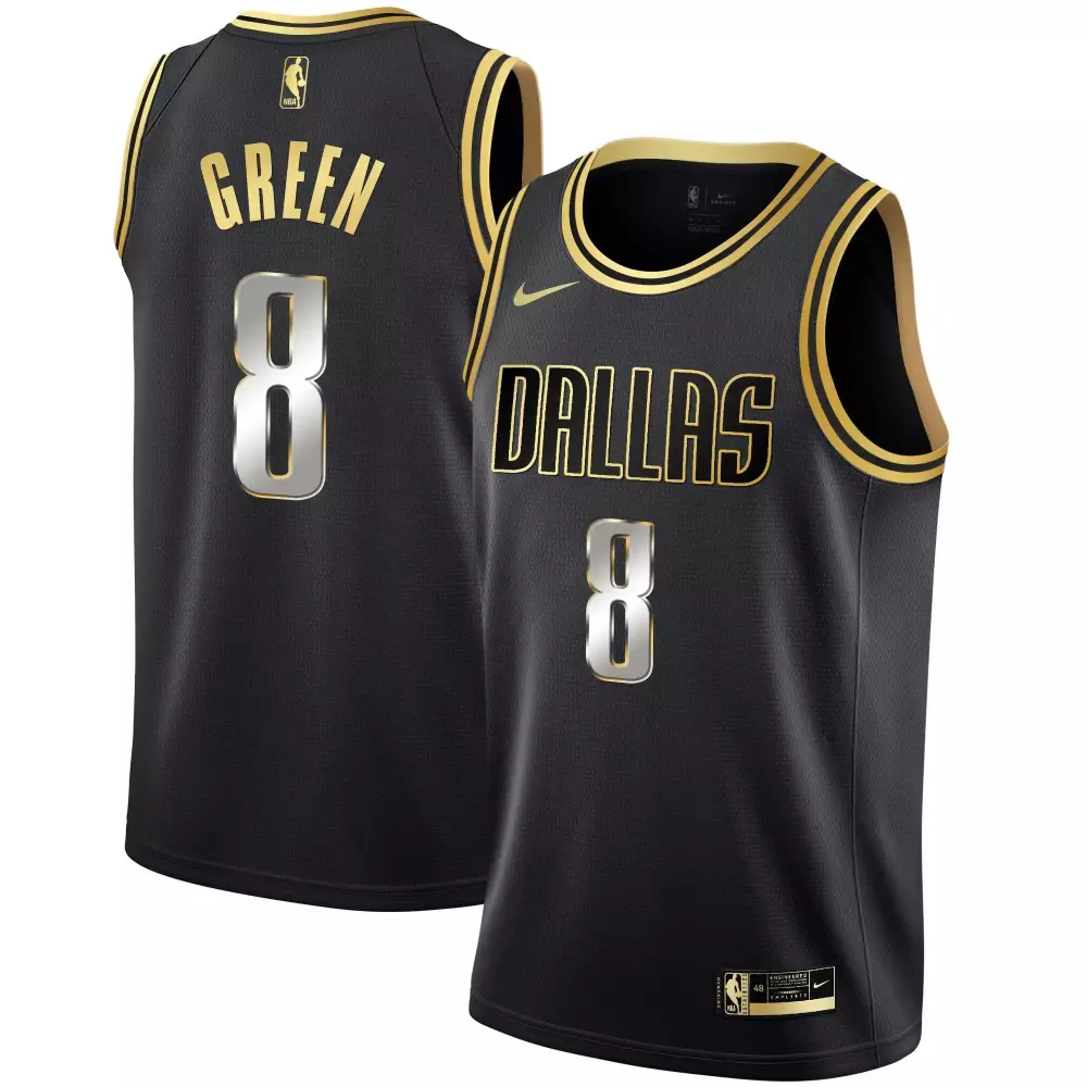 Green 8 Dallas Mavericks Jersey Black Men Gold Silver All Stitched