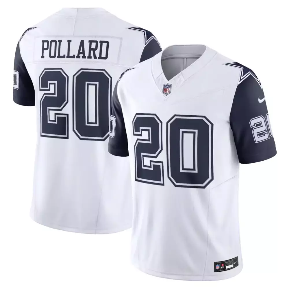 Tony Pollard 20 Dallas Cowboys Jersey White Men Navy Blue Vapor Limited