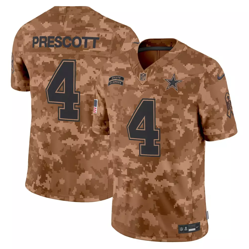 Dak Prescott 4 Dallas Cowboys Jersey Brown Salute To Service American Flag Men Digital Camouflage