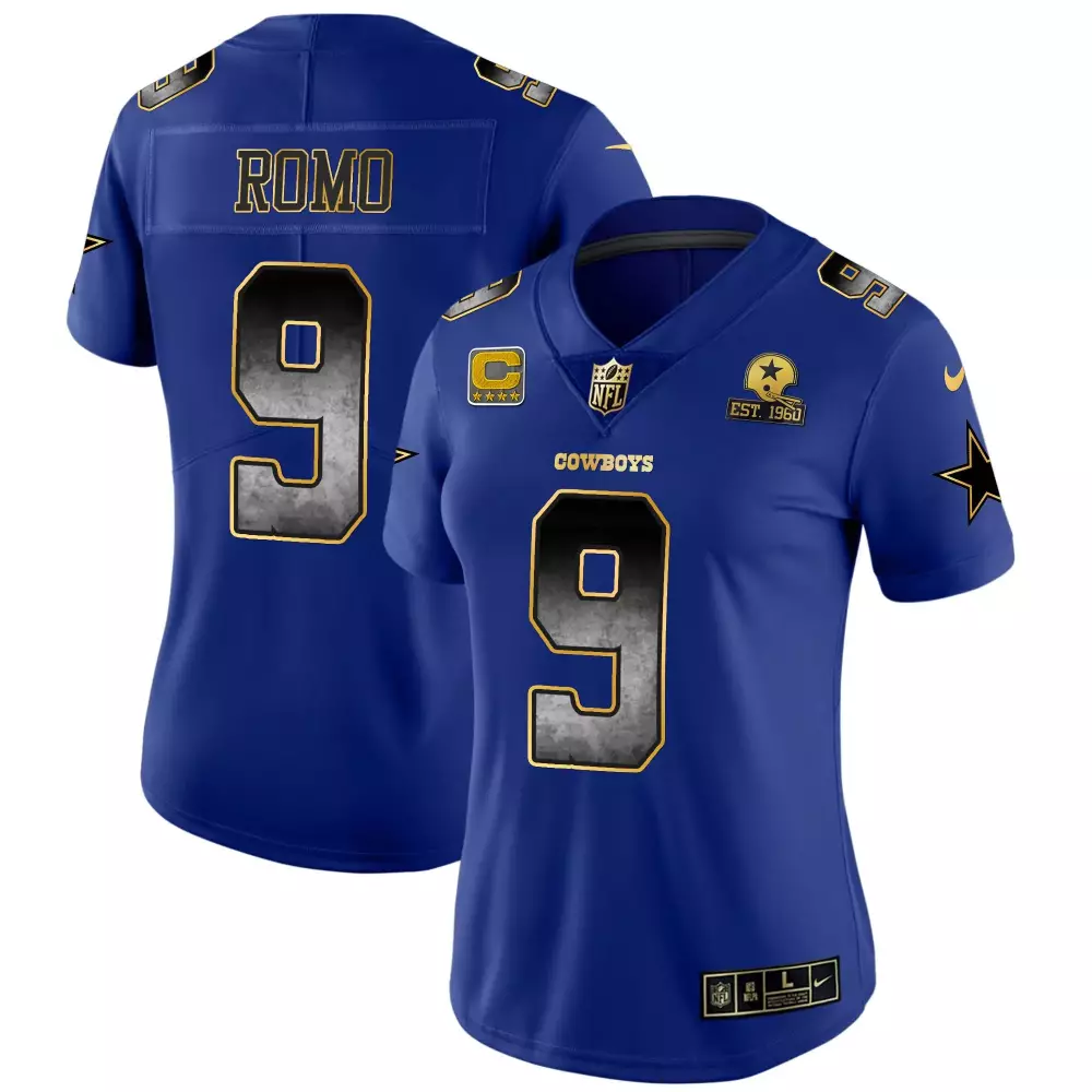 Tony Romo 9 Cowboys Jersey Blue Star Men Standard Gold Black Vapor All Stitched