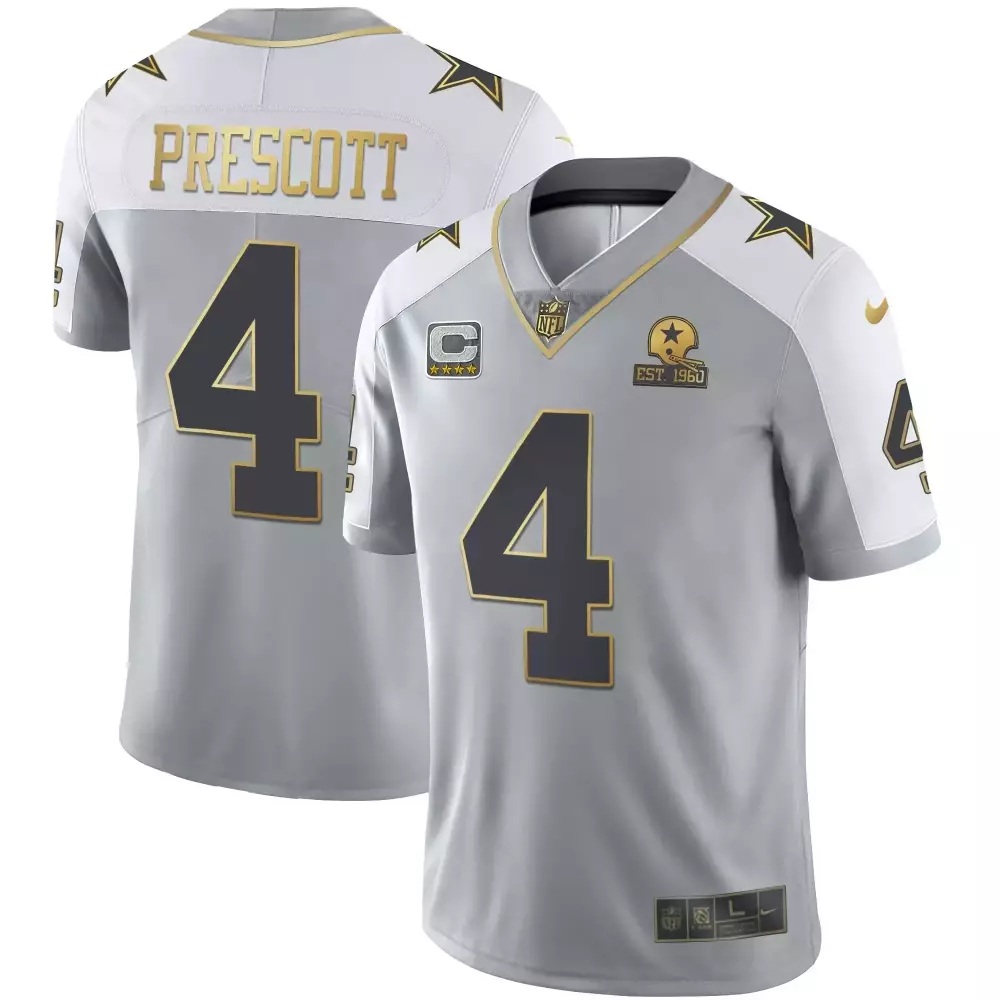 Dak Prescott 4 Dallas Cowboys Jersey Gray Est. 1960 Men Alternate Split Design White