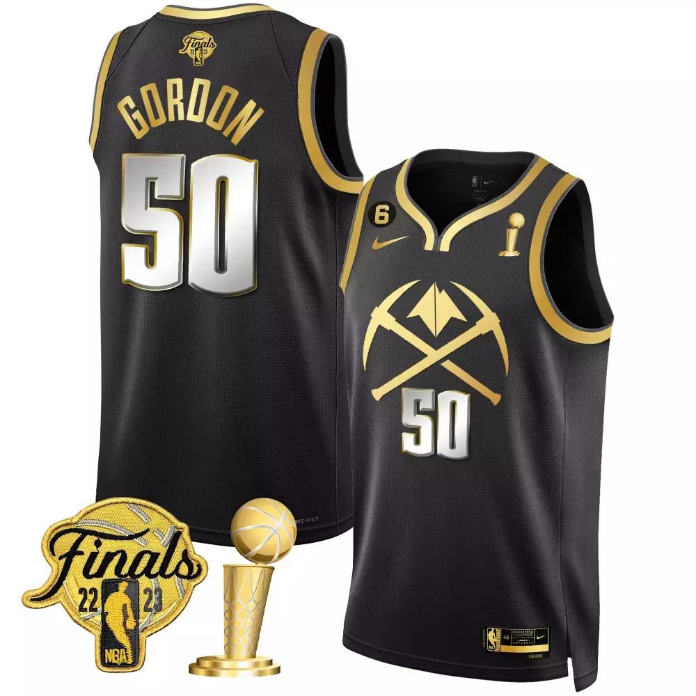 Aaron Gordon 50 Denver Nuggets Jersey Black NBA Finals 2023 Men Team Gold Silver