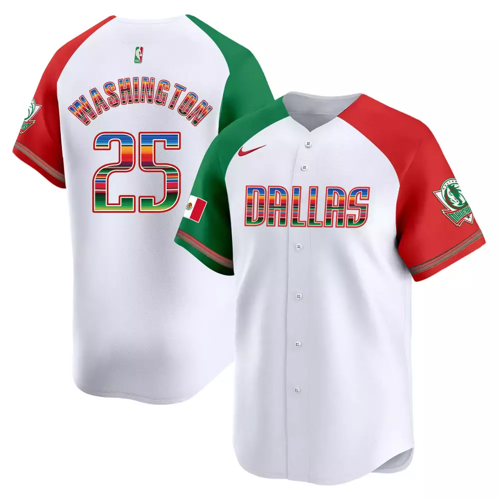 P.j. Washington 25 Jersey White Dallas Mavericks Mexican Flag Men Split Custom Design