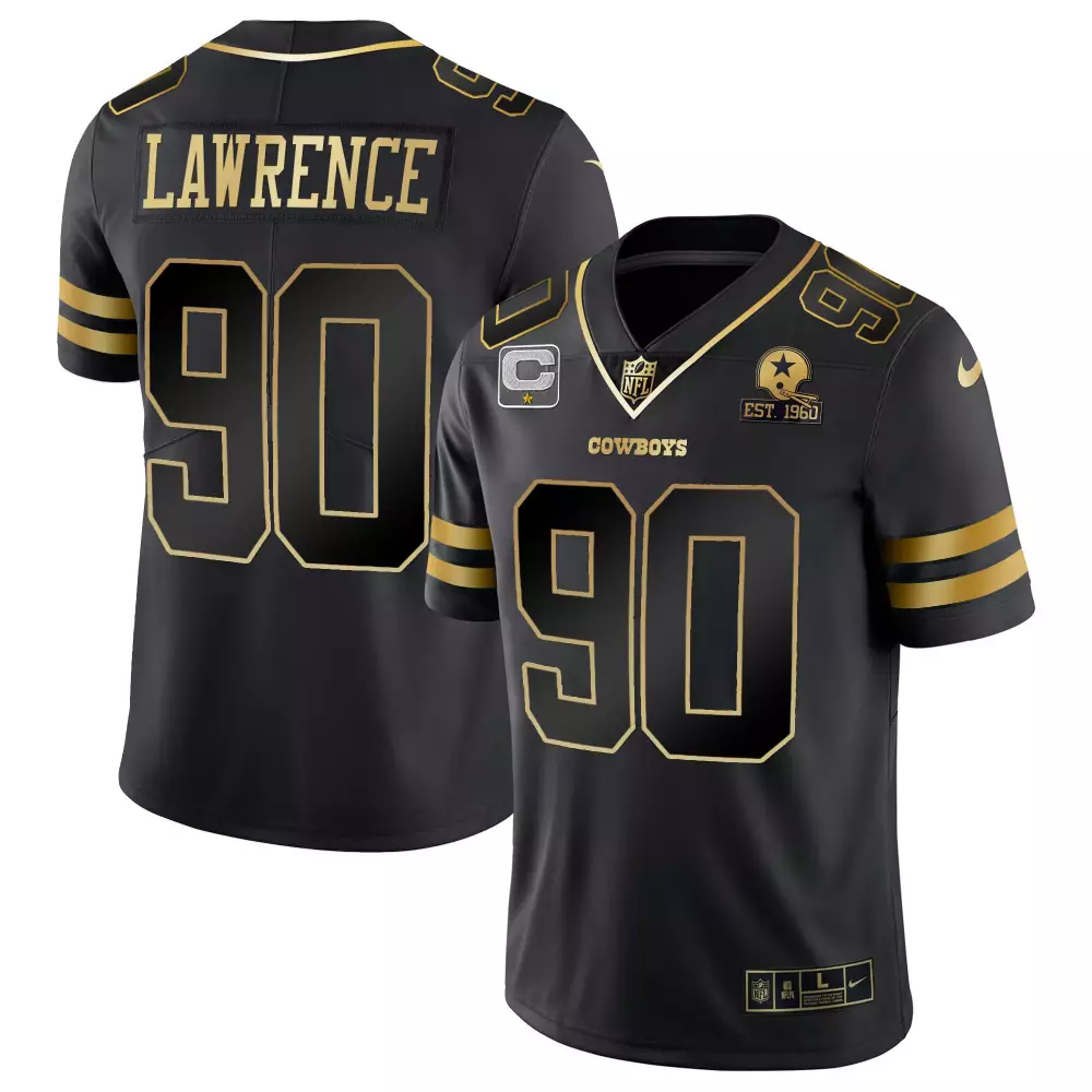 Malachi Lawrence 90 Cowboys Jersey Black Est. 1960 Men Gold Vapor All Stitched