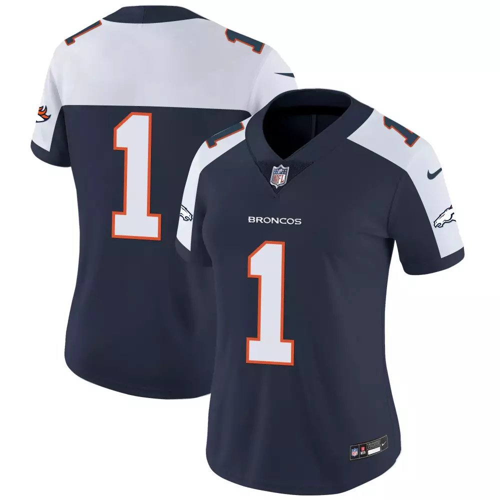 Custom Broncos 1 Jersey Navy Women Replica White Orange Alternate Vapor Limited All