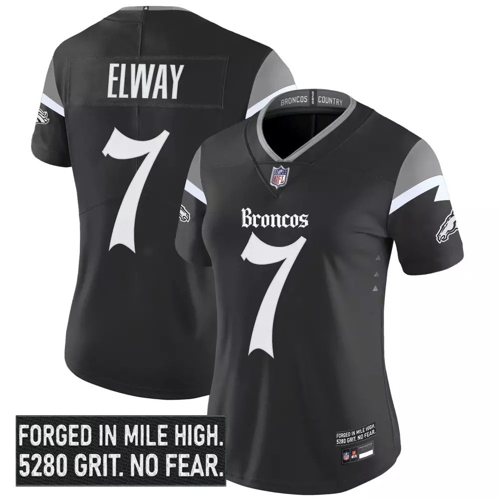John Elway 7 Broncos Jersey Black Women Replica Grey White Stitched Vapor
