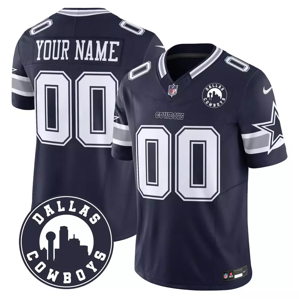 Custom Dallas Cowboys Jersey Navy Blue Men White Gray Vapor Limited All Stitched
