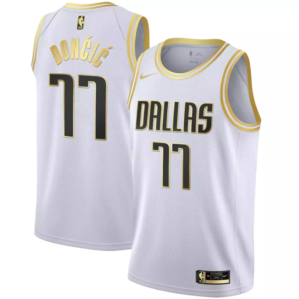 Luka Doncic 77 Dallas Mavericks Jersey White Men Black Gold All Stitched