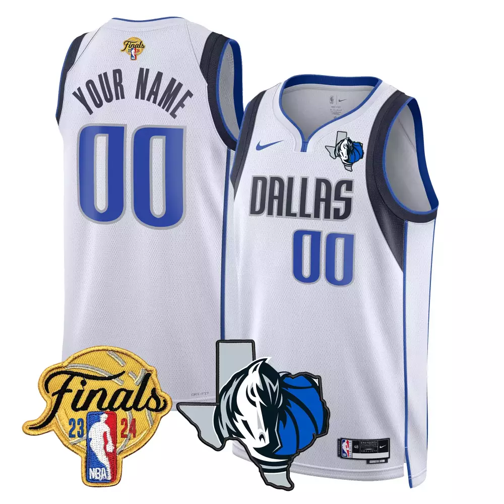 Custom Dallas Mavericks Jersey White NBA Finals 2024 Men Blue Gray Black Swingman