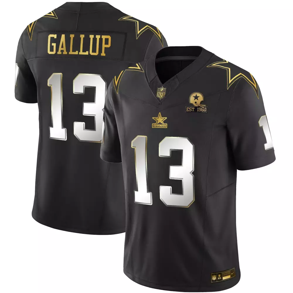Michael Gallup 13 Dallas Cowboys Jersey Black Est. 1960 Star Helmet Men Gold White