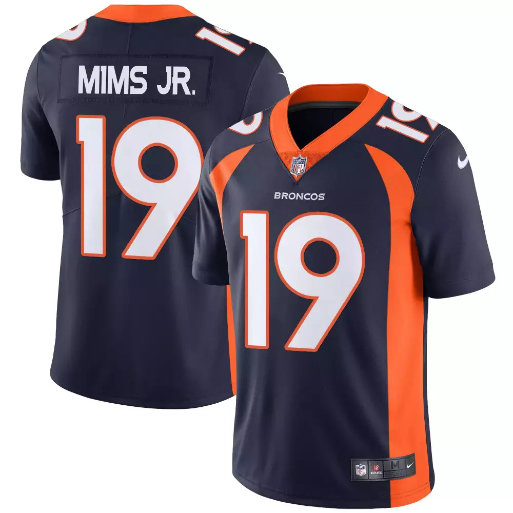 Marvin Mims Jr. 19 Broncos Jersey Navy Men Standard Orange White Vapor All Stitched