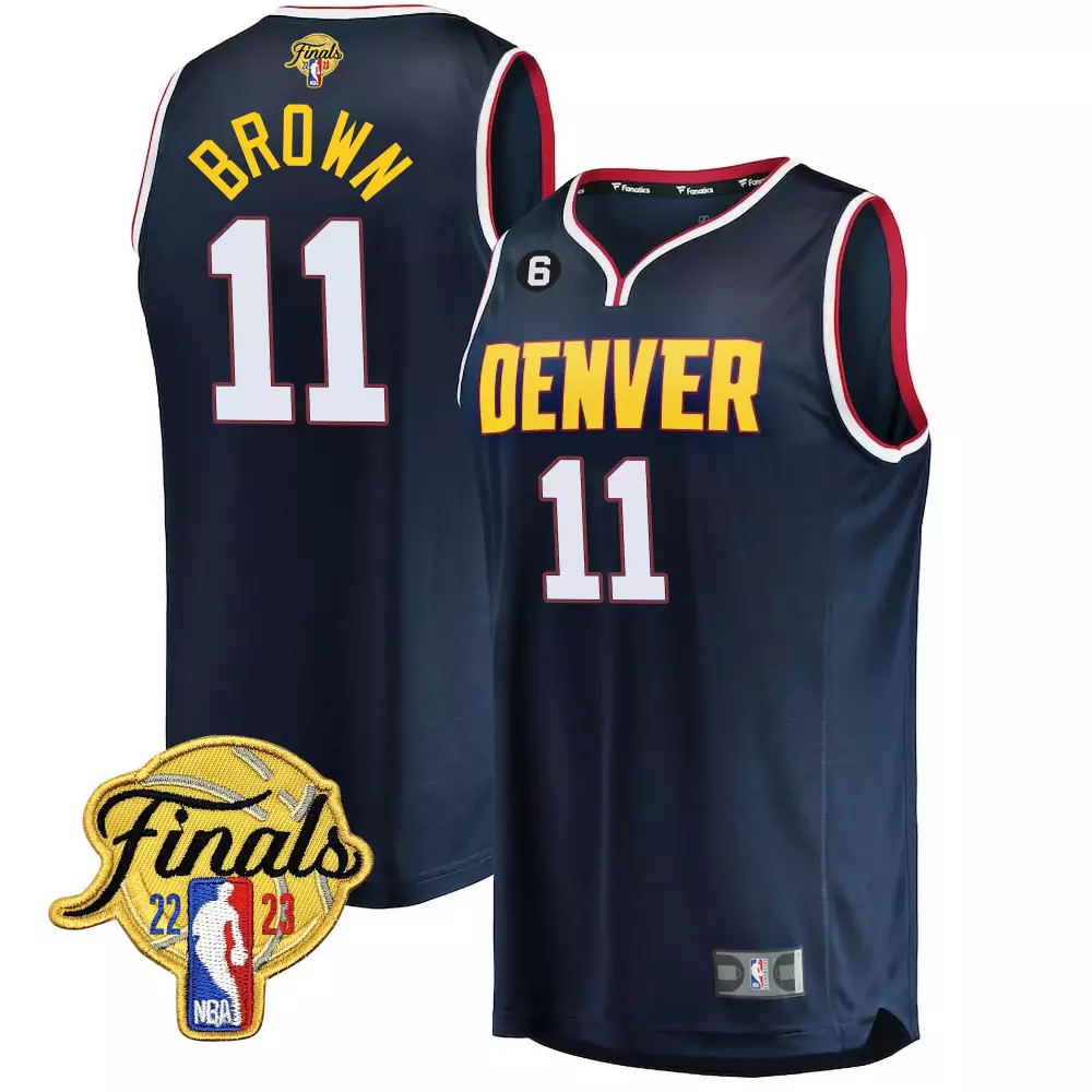 Bruce Brown 11 Denver Nuggets Jersey Navy 2023 NBA Finals Men Authentic Yellow Red