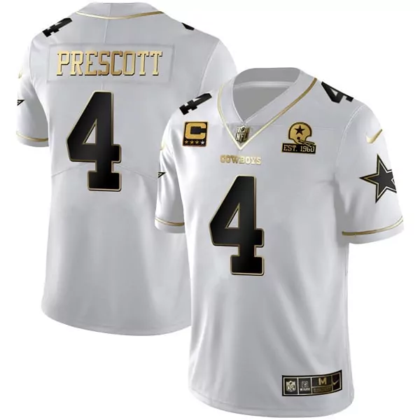 Dak Prescott 4 Cowboys Jersey White 80th Anniversary Men Alternate Gold Black All
