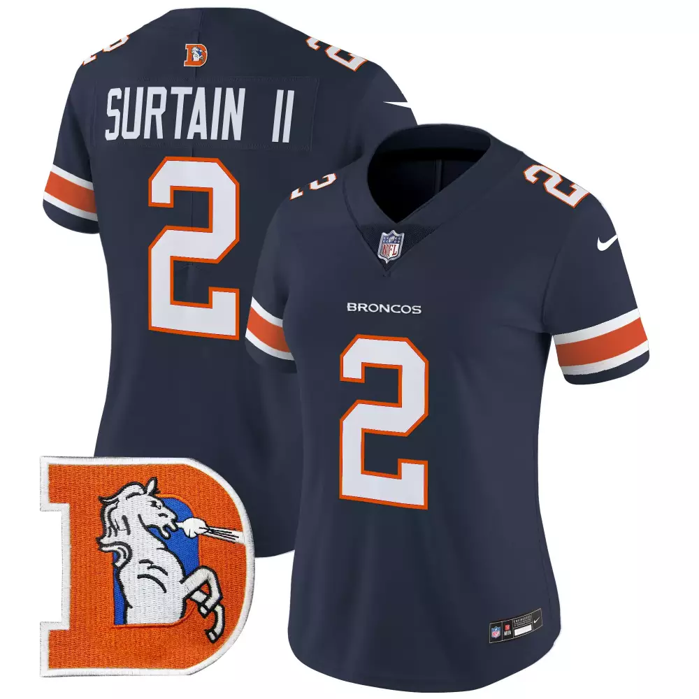 Patrick Surtain 2 Broncos Jersey Navy Denver Horse Men Orange White Throwback Vapor