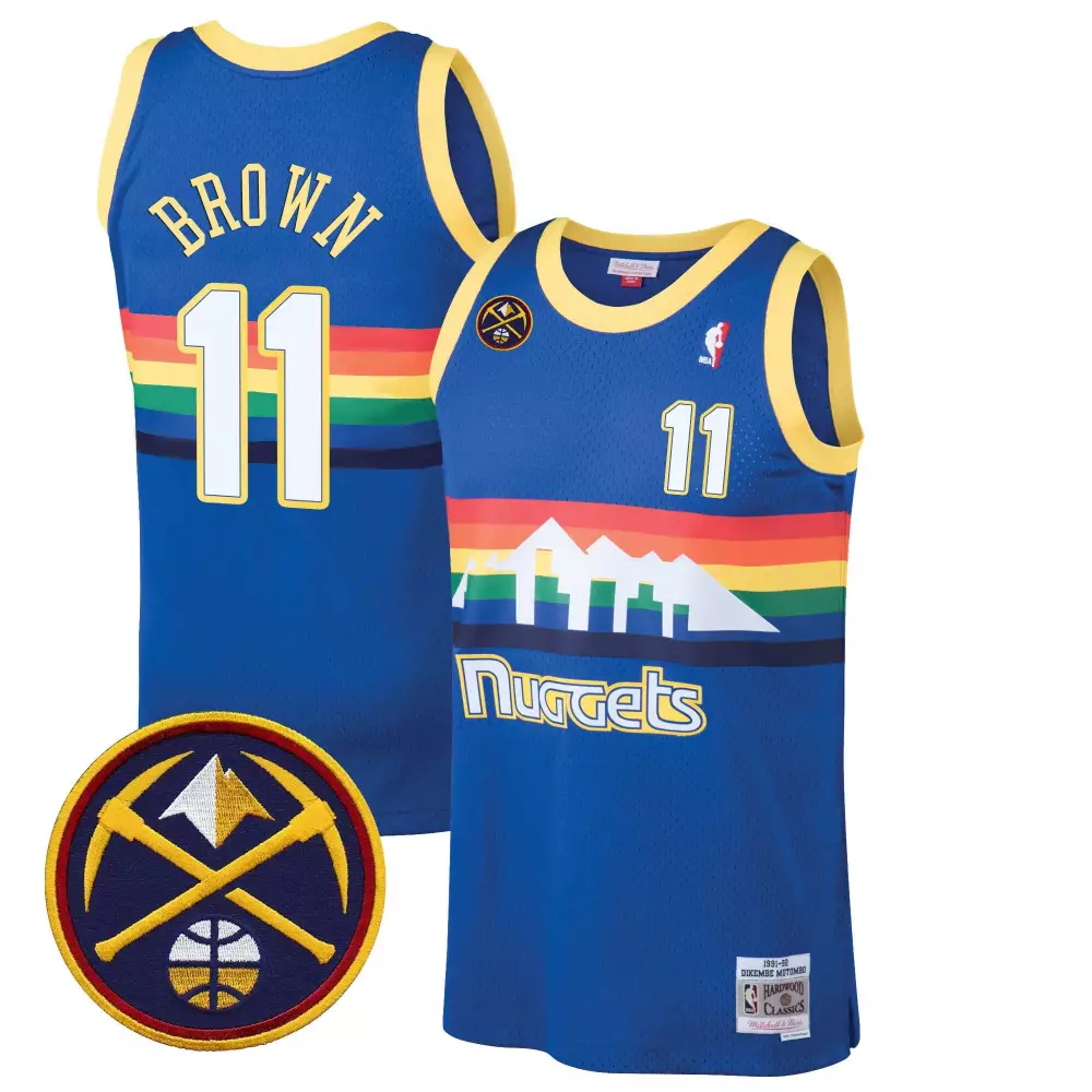 Bruce Brown 11 Denver Nuggets Jersey Blue Hardwood Classics Men Yellow Rainbow Classic