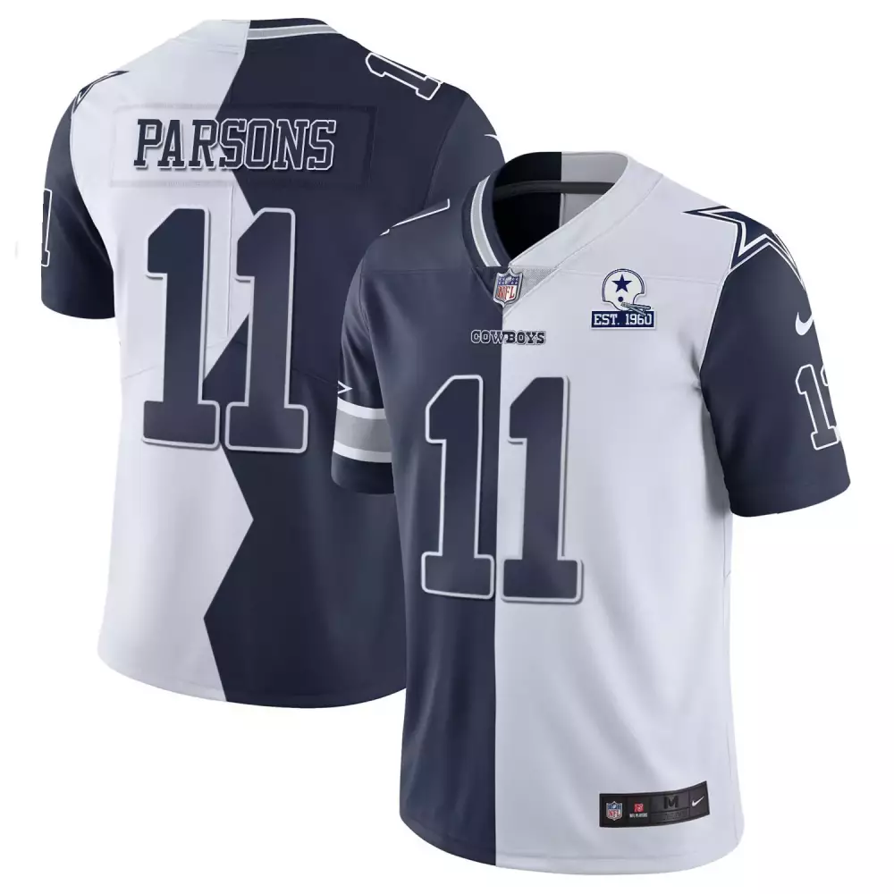 Micah Parsons 11 Cowboys Jersey Navy Blue Est. 1960 Men Split Design White All Stitched