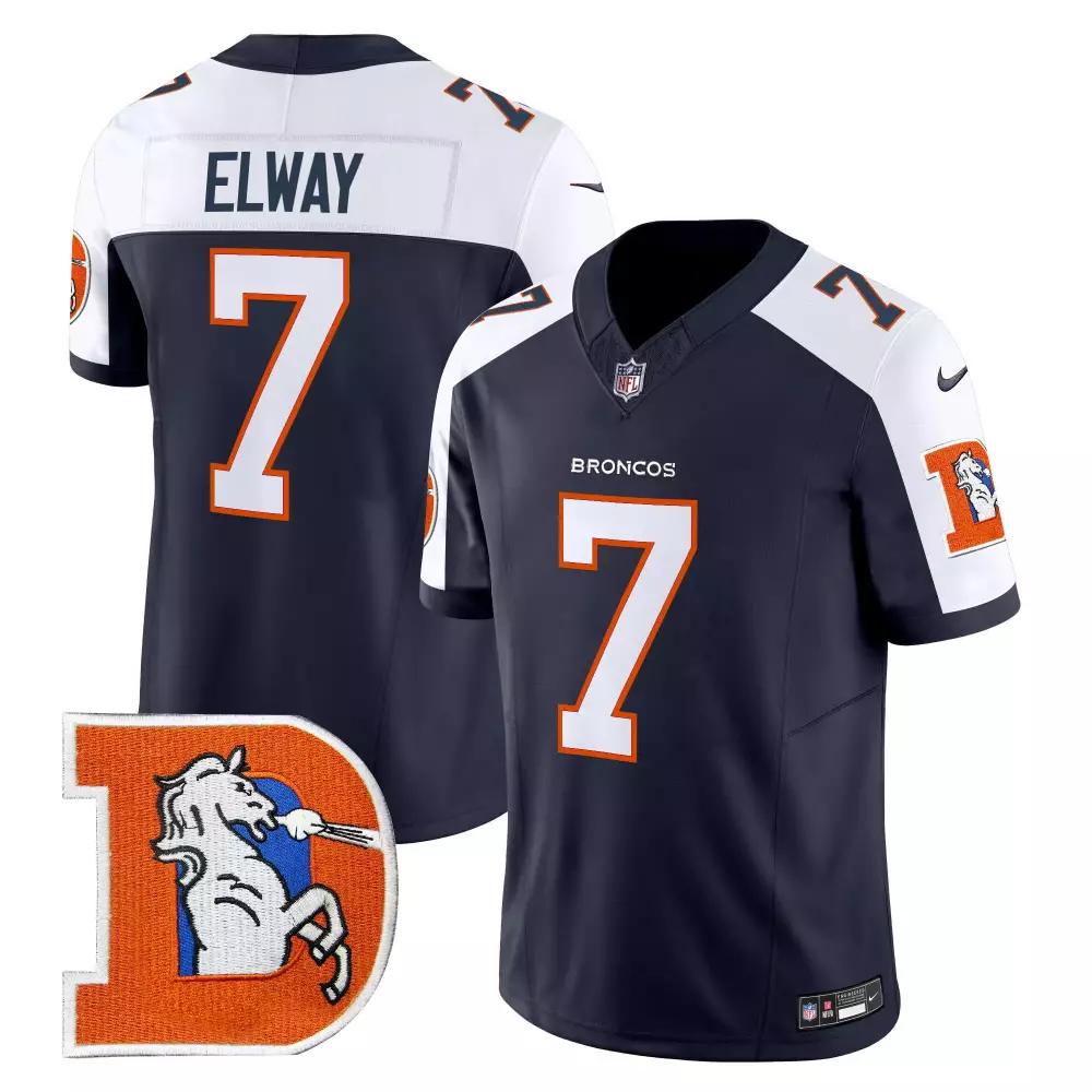 John Elway 7 Broncos Jersey Navy Men Standard White Orange Alternate Throwback Vapor