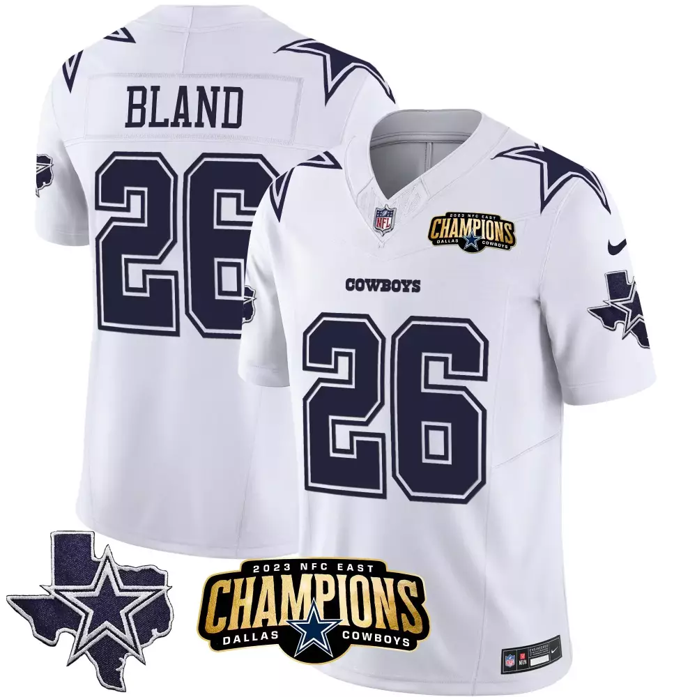Daron Bland 26 Dallas Cowboys Jersey White NFC East Champions 2023 Men Standard Navy Blue
