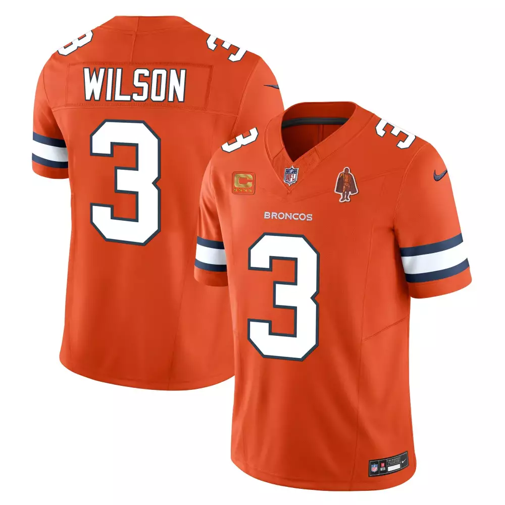 Russell Wilson 3 Broncos Jersey Orange Men NFL White Navy Blue Vapor Limited All