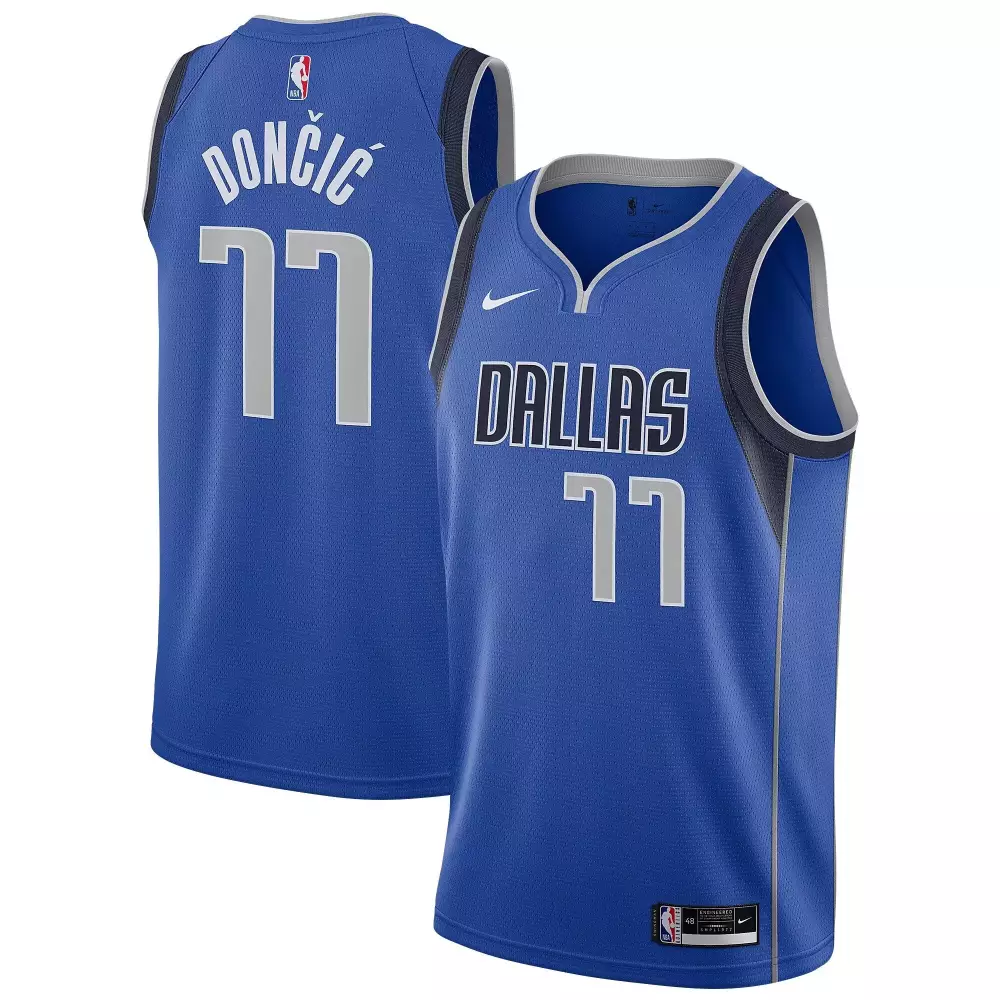 Luka Doncic 77 Dallas Mavericks Jersey Royal Blue Men Grey Black All Stitched