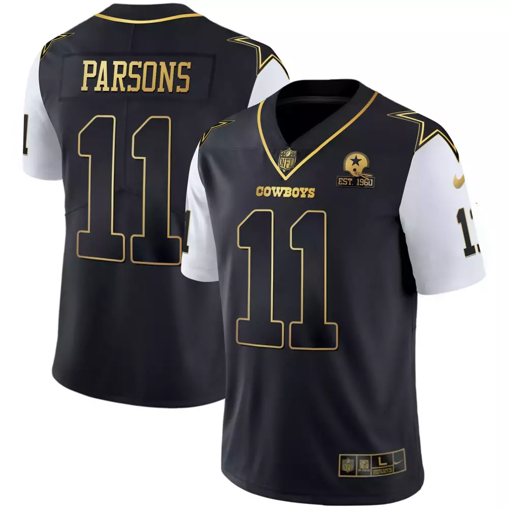 Micah Parsons 11 Cowboys Jersey Black Est. 1960 Men Split Design White Gold Vapor