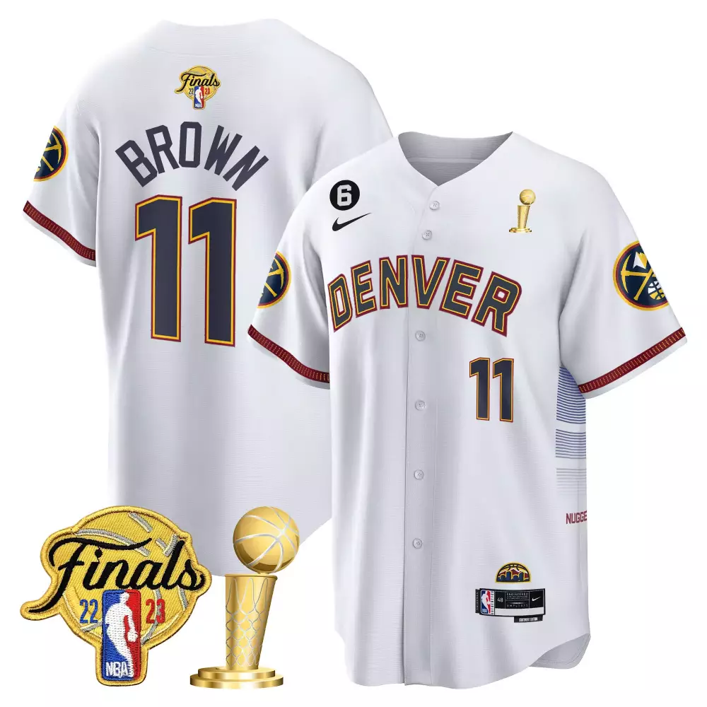 Bruce Brown 11 Denver Nuggets Jersey White NBA Finals 2023 Men Navy Red Gold Cool