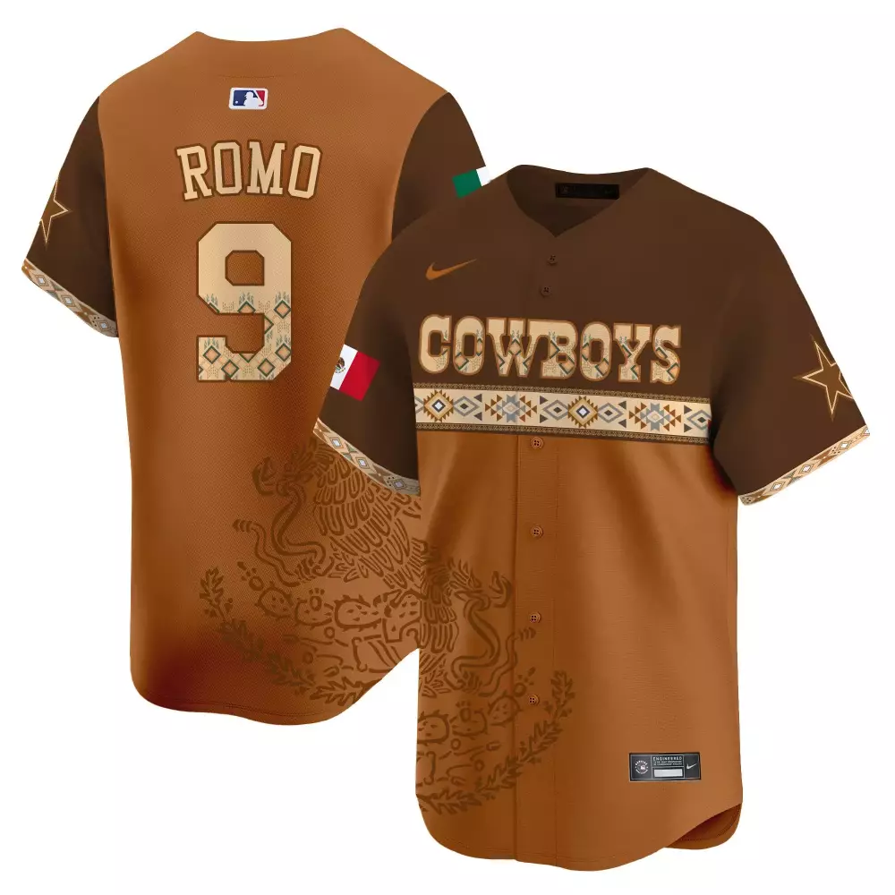 Tony Romo 9 Cowboys Jersey Brown Mexico Flag Men Split Design Tan White Green Red