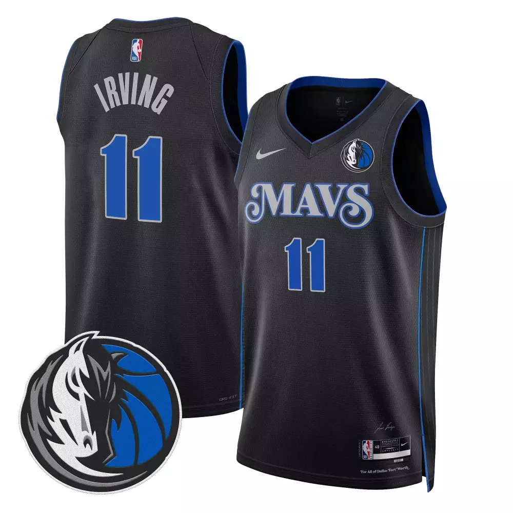 Kyrie Irving 11 Dallas Mavericks Jersey Black Men Blue Silver Swingman v2 All Stitched