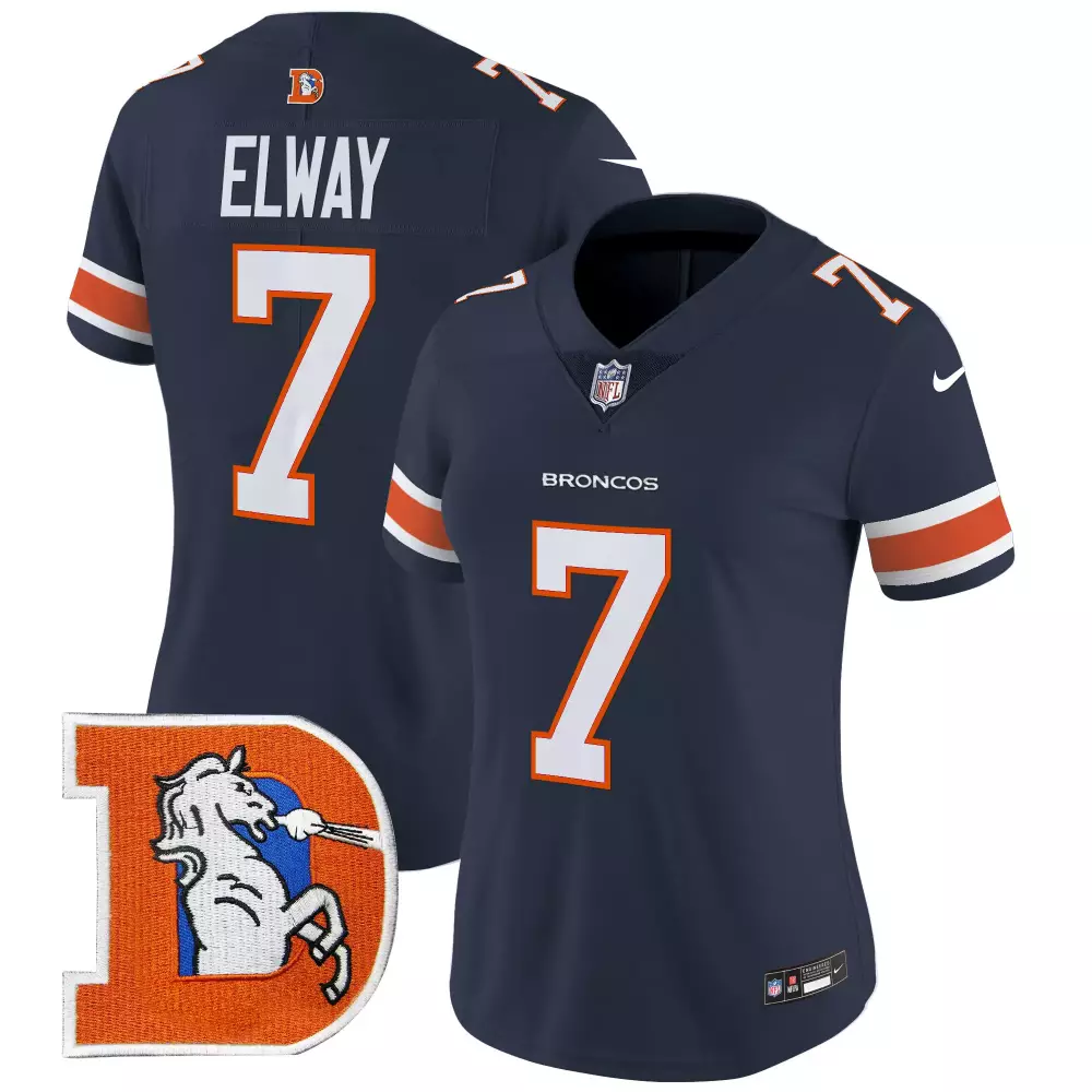 John Elway 7 Denver Broncos Jersey Navy Men Player Orange White Throwback Vapor Limited