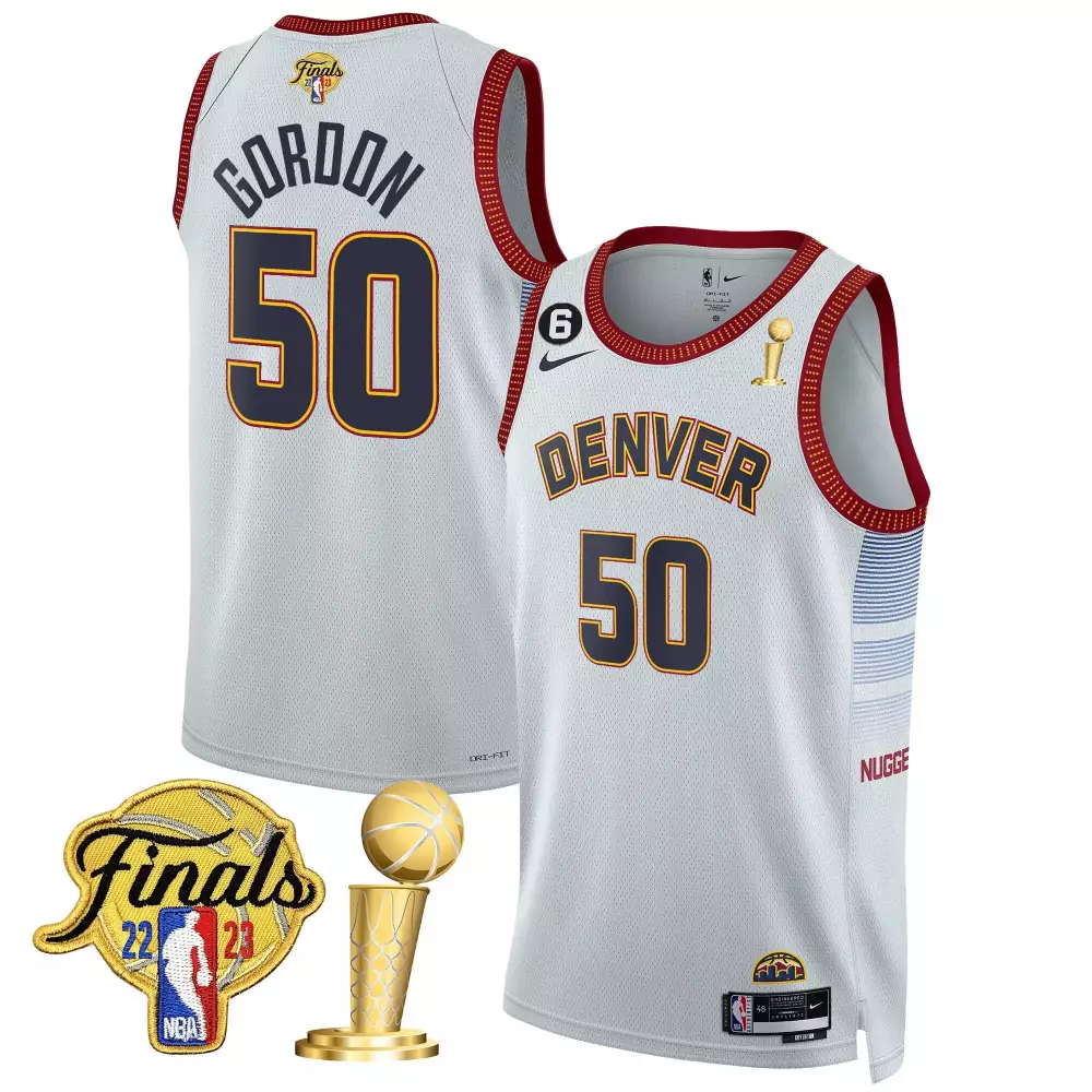 Aaron Gordon 50 Denver Nuggets Jersey White 2023 NBA Champions Finals Men Navy Gold