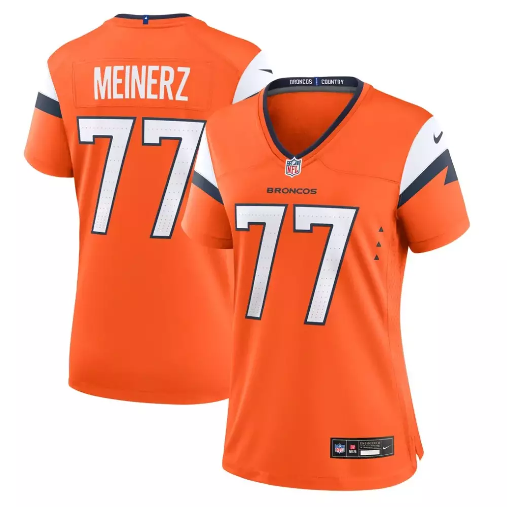 Quinn Meinerz 77 Broncos Jersey Orange Men Standard White Navy Game