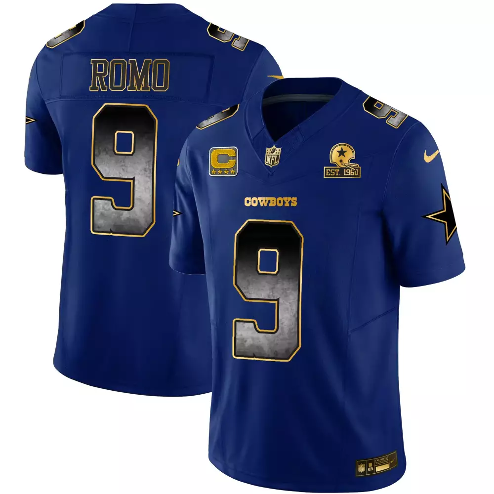 Tony Romo 9 Cowboys Jersey Blue Navy Throwback (captain) Dallas Star Men Gold Black