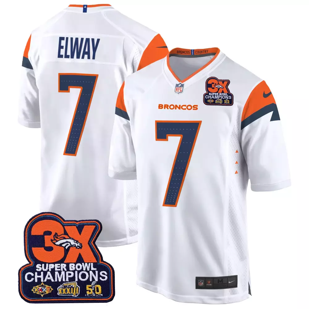 John Elway 7 Broncos Jersey White Super Bowl 50 2016 Men Authentic Orange Navy Game