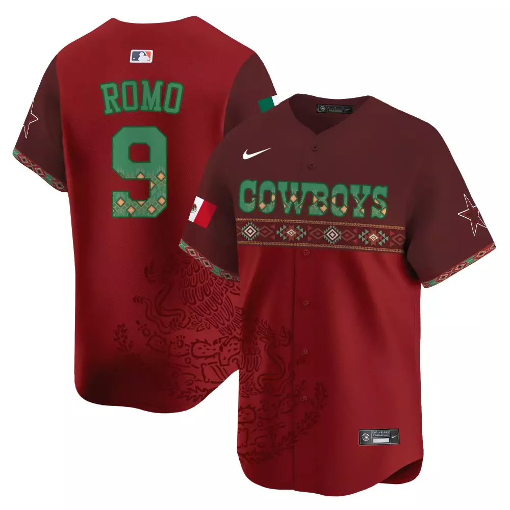 Tony Romo 9 Cowboys Jersey Maroon Mexican Heritage Flag Dallas Star Men Custom Design