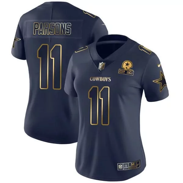 Micah Parsons 11 Cowboys Jersey Navy Men Gold Collection All Stitched
