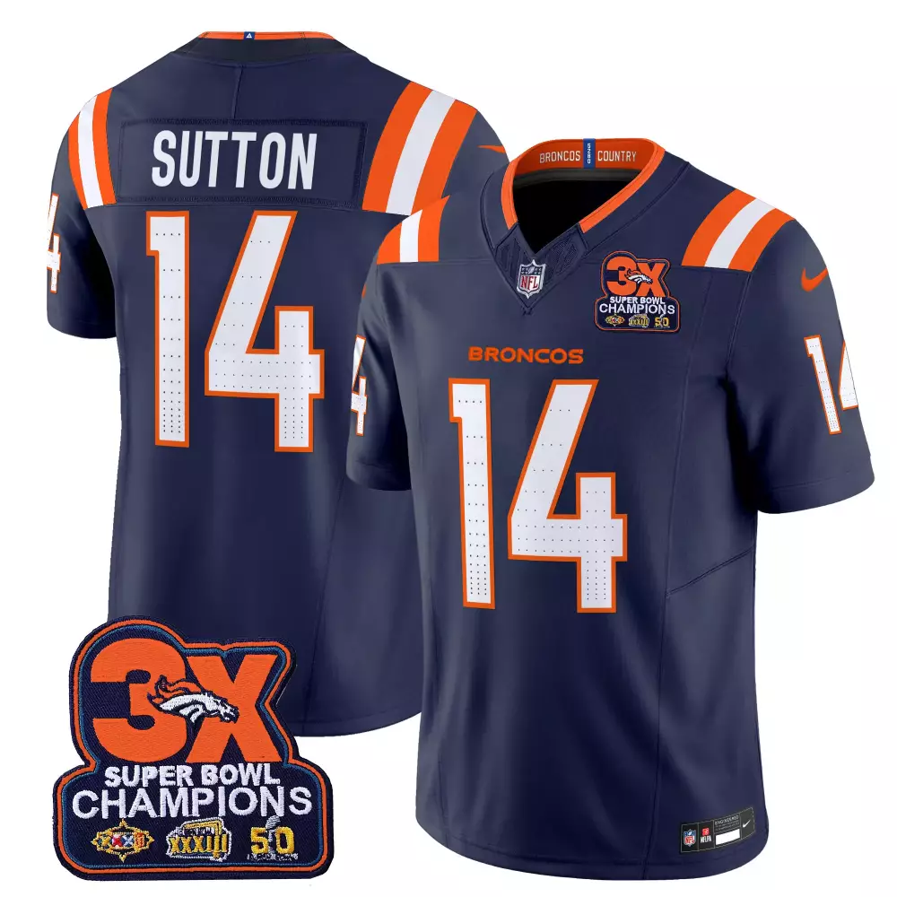 Courtland Sutton 14 Broncos Jersey Navy 3x Super Bowl Champions Xxxiii Men Orange