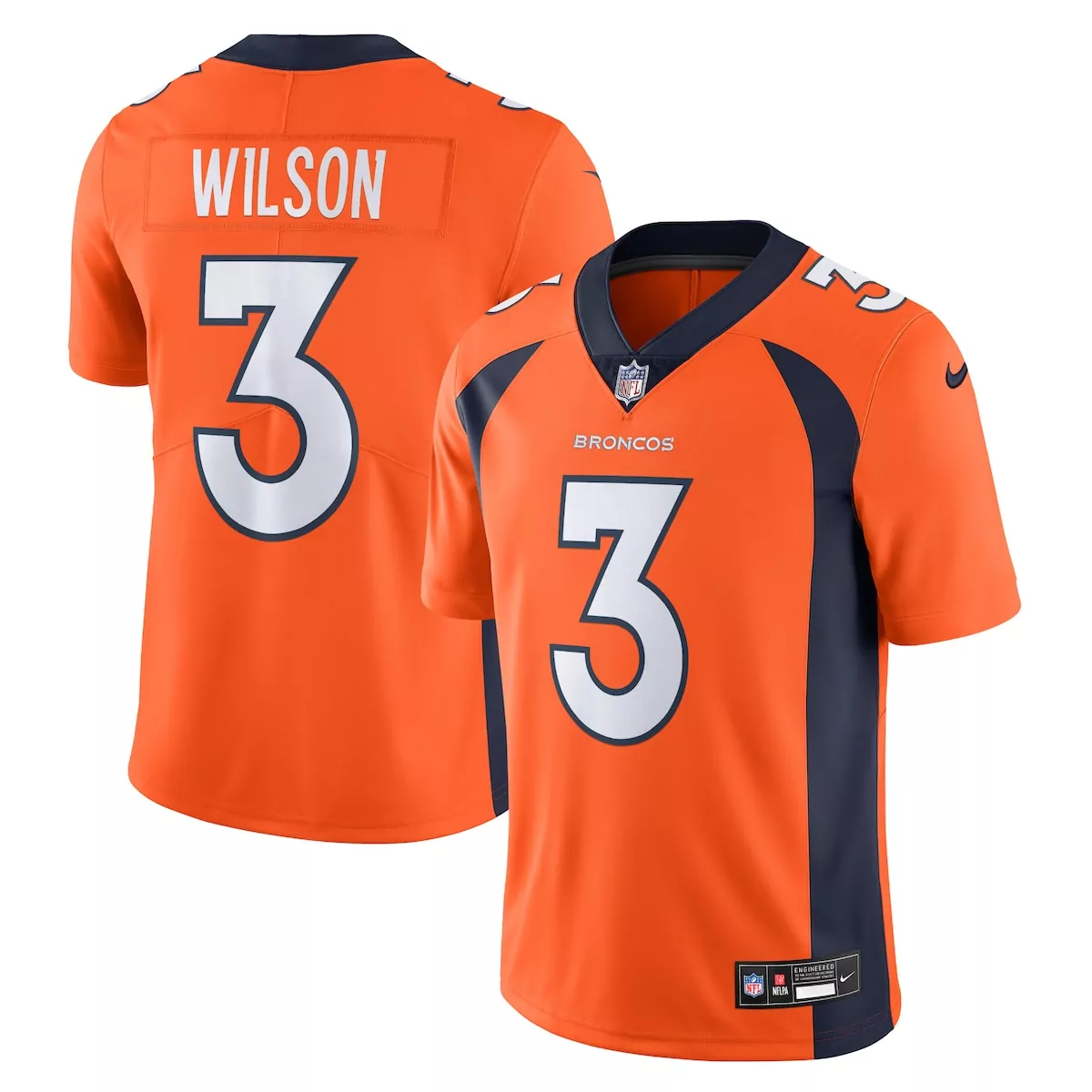 Russell Wilson 3 Broncos Jersey Orange Men Authentic Navy Blue White Vapor Limited
