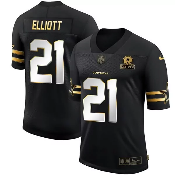 Ezekiel Elliott 21 Cowboys Jersey Black Men Player Gold White Vapor Collection All