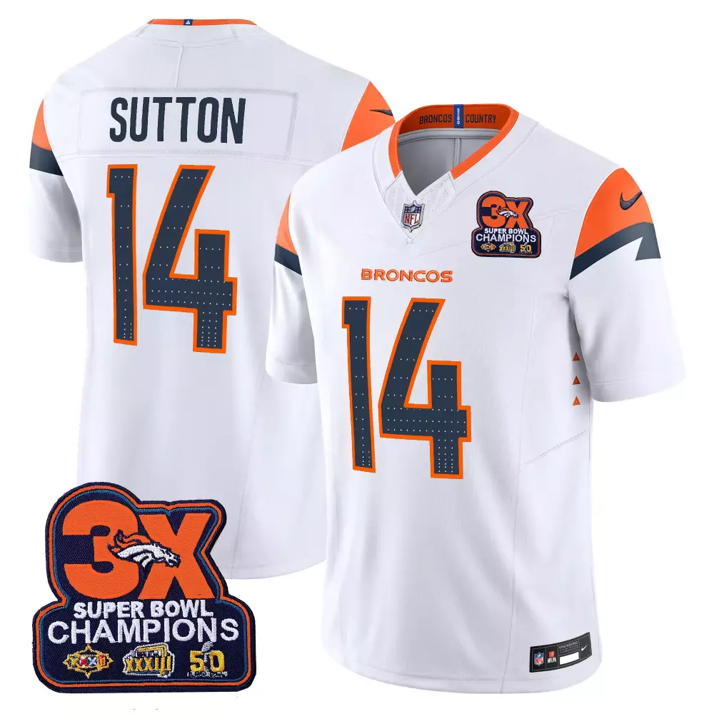 Courtland Sutton 14 Jersey White Super Bowl Champions Denver Broncos 3x Men Orange