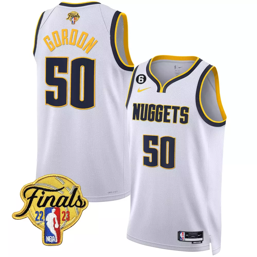 Aaron Gordon 50 Nuggets Jersey White Finals 2023 Men Navy Yellow All Stitched