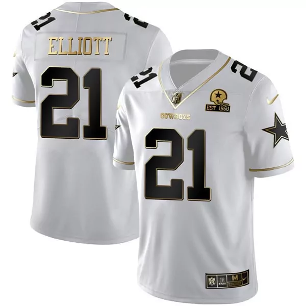 Ezekiel Elliott 21 Cowboys Jersey White Men Alternate Black Gold All Stitched Vapor