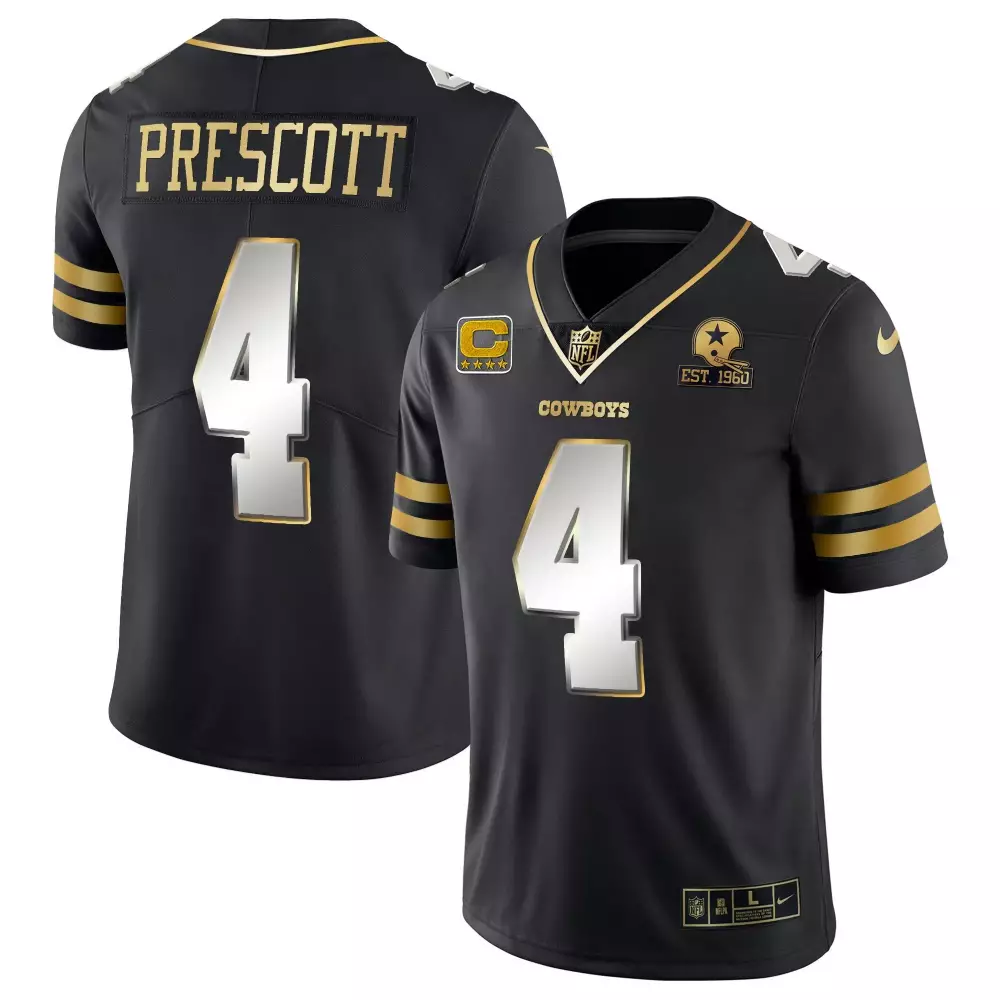 Dak Prescott 4 Cowboys Jersey Black Est. 1960 Stars Men Gold Silver Limited Vapor