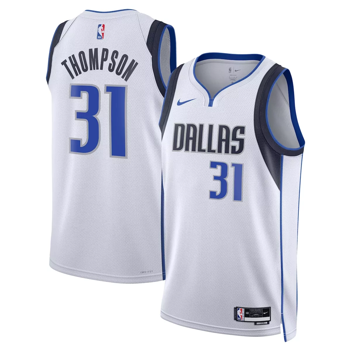 Klay Thompson 31 Dallas Mavericks Jersey White Men Alternate Blue Dark Gray Unisex