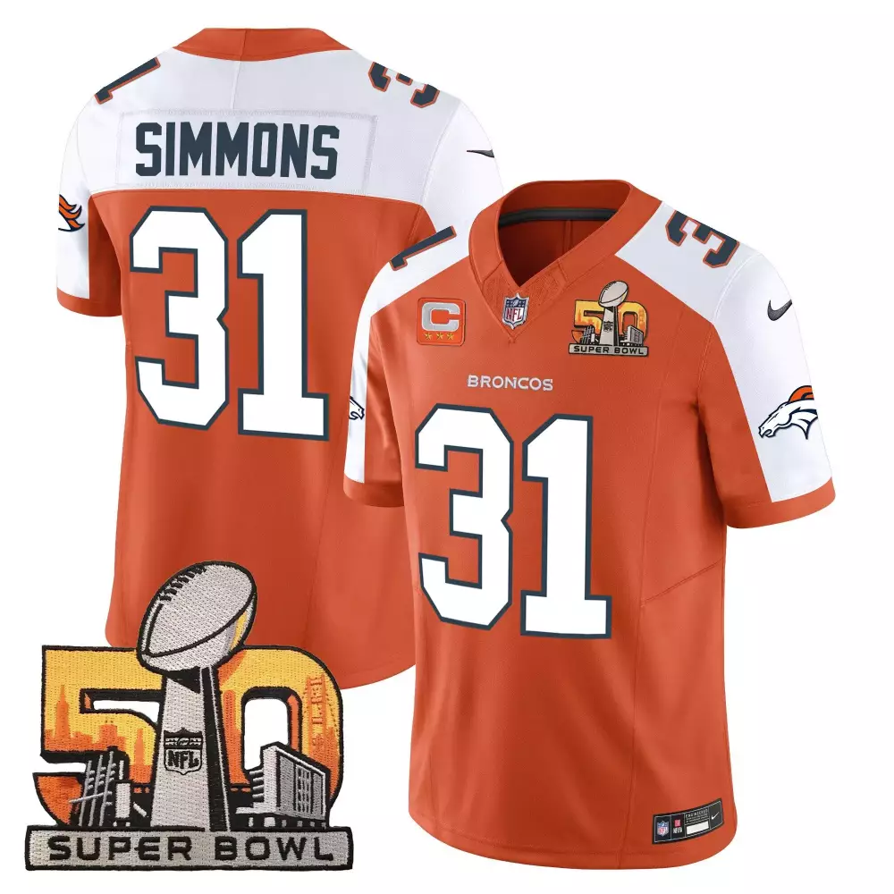 Justin Simmons 31 Broncos Jersey Orange Super Bowl 50 Men Official White Blue Alternate