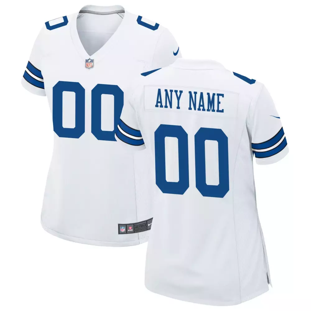 Dallas Cowboys Jersey White Women Home Alternate Blue Silver Custom Game Stitched