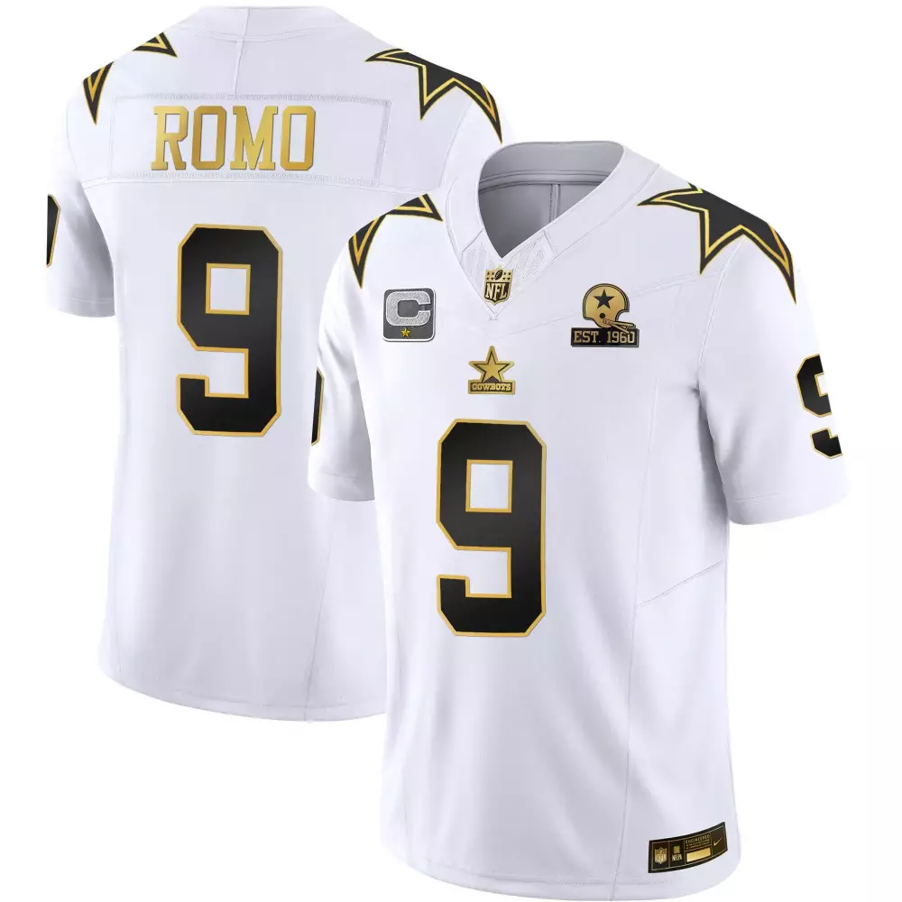 Tony Romo 9 Cowboys Jersey White Star 1960 Men Standard Black Gold Throwback Limited