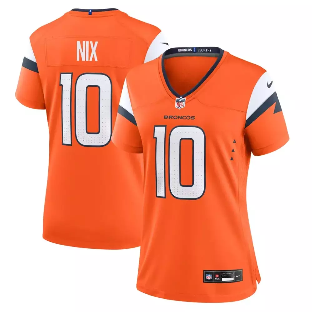 Bo Nix 10 Broncos Jersey Orange Men White Navy Blue Game