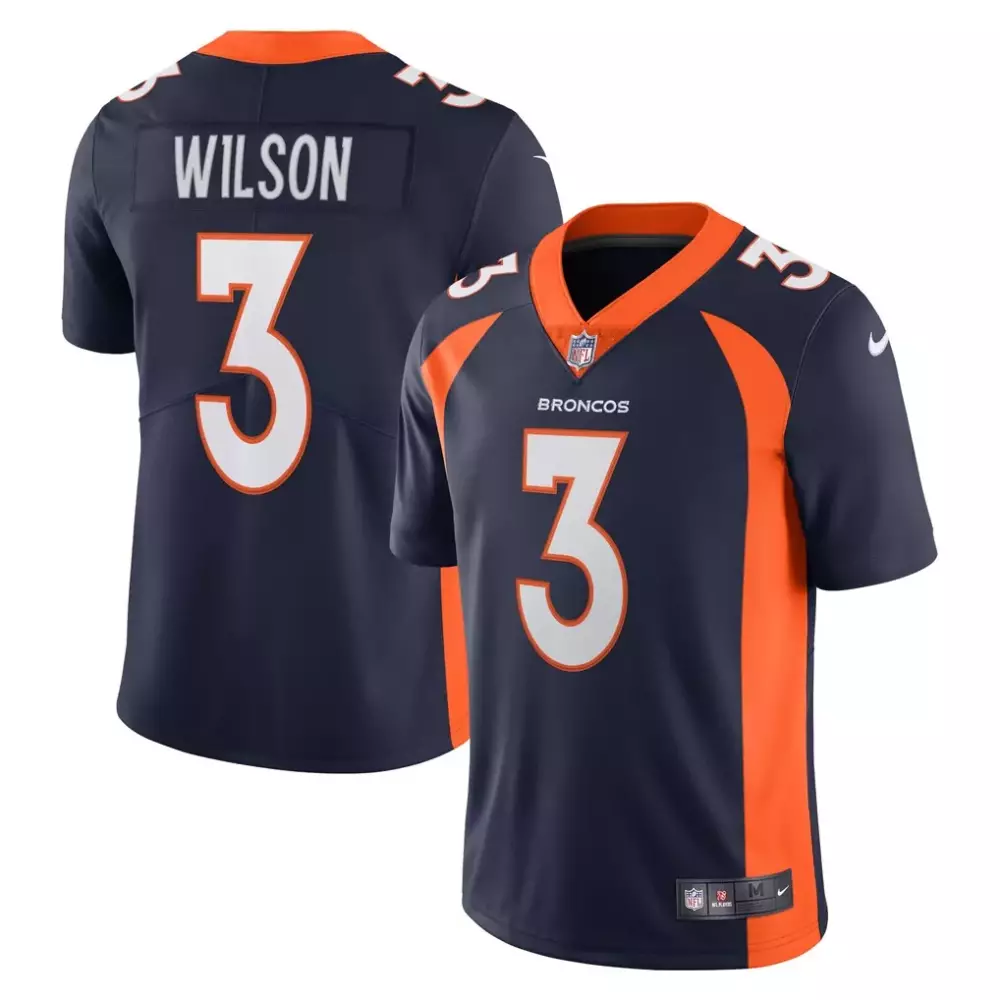 Russell Wilson 3 Broncos Jersey Navy Men Authentic Orange White Alternate Vapor Limited
