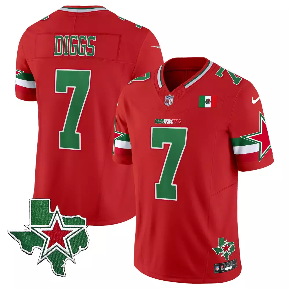 Trevon Diggs 7 Cowboys Jersey Red Mexico Flag Men NFL Green White Vapor Limited All